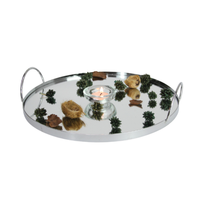 Ronis Round Mirrored Tray with Handles 30cm