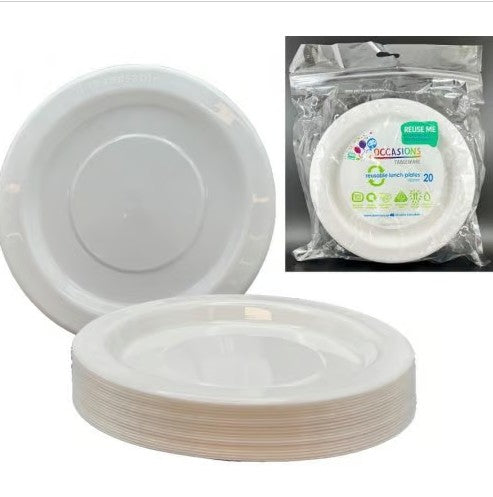 Reusable Lunch Plate 18cm White 20Pk