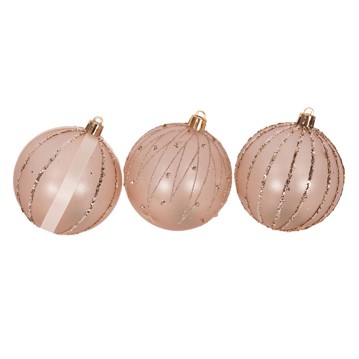 Ronis Shatterproof Baubles 8cm Champagne 3 Asstd