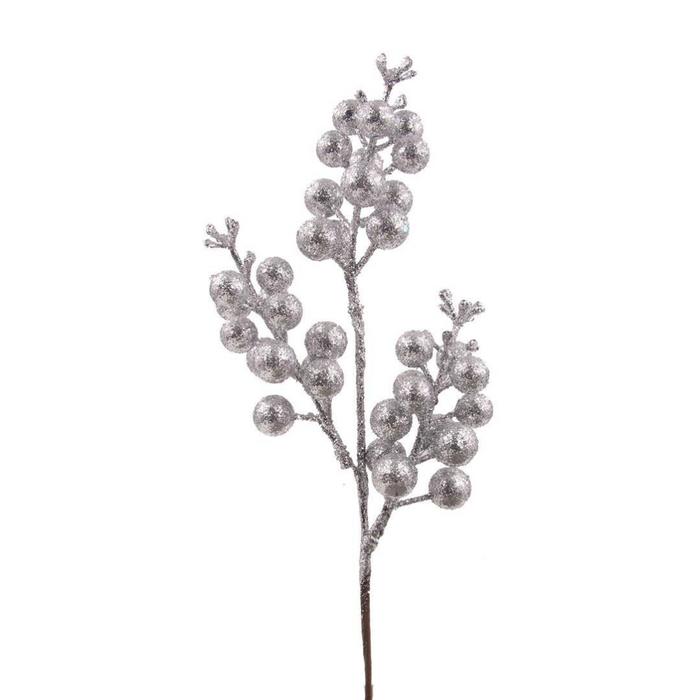 Ronis Silver Berry Glitter Stem 20cm