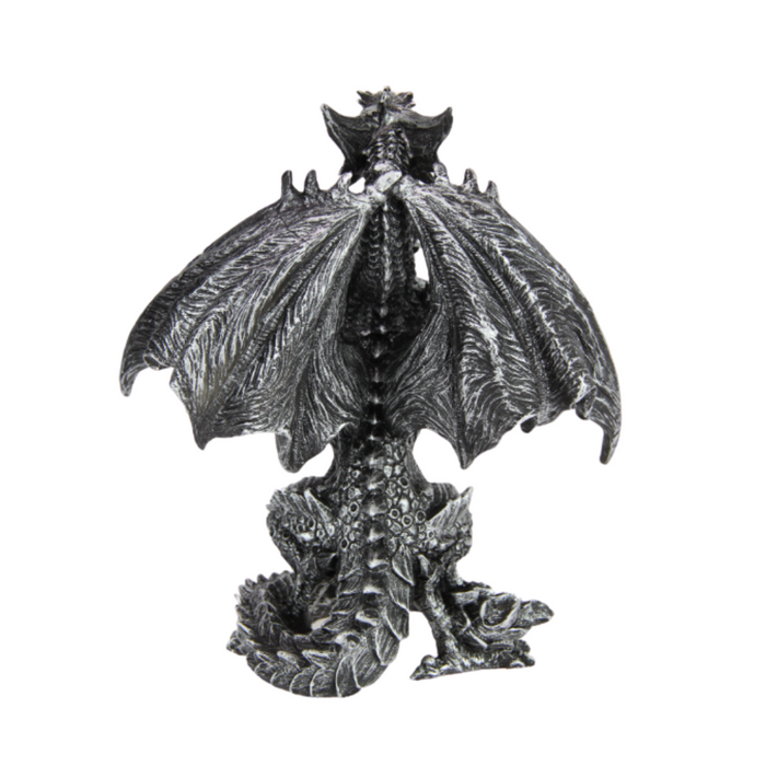 Ronis Silver Dragon Standing Holding Orb 22cm