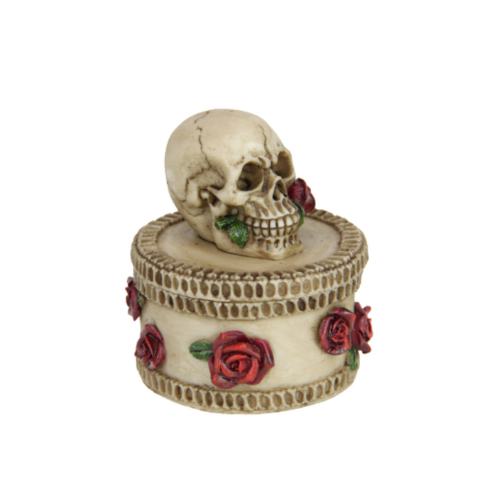 Ronis Skull On Box With Roses 8cm