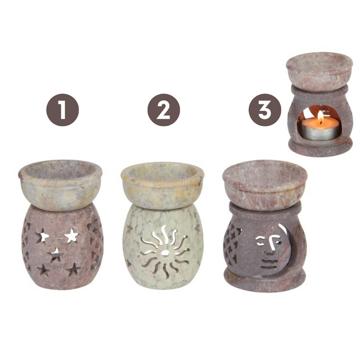 Ronis Sun/Moon/Star Soapstone Oil Burner 9cm 3 Asstd