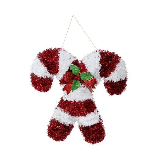 Ronis Tinsel Cross Candy Cane Plaque