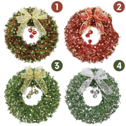 Ronis Tinsel Wreath with Bells 38cm 4 Asstd