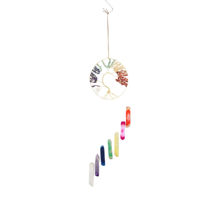 Ronis Tree of Life Chakra Gemstone with Agate Slices Wind Chime 15cm