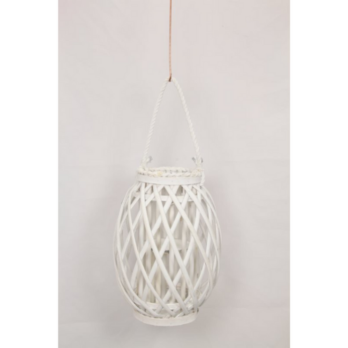 Ronis Wicker Plant Holder with Glass Holder 32cm White