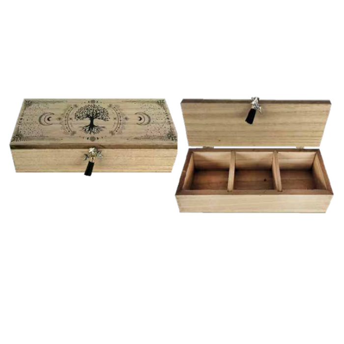 Ronis Wooden Astrology Zodiac 3 Compartment Boxes with Tassle and Moon Phase Beaded Details 24.3x9.3x6.5cm 9 Asstd