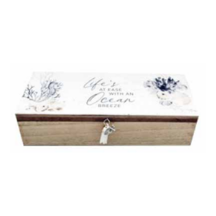 Ronis Wooden Beach Quote 3 Compartment Boxes with Tassle and Bead 24.3x9.3x6.5cm 4 Asstd