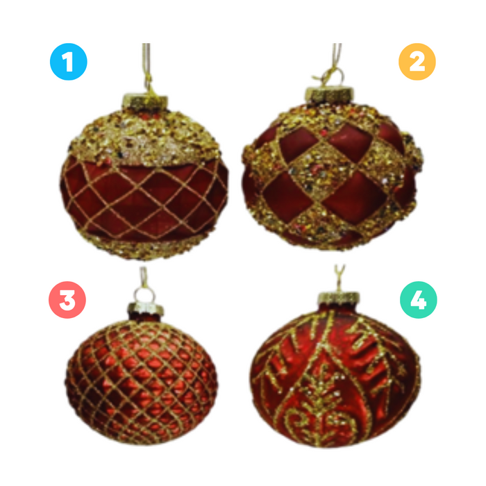 Bauble Red Gold 4 Assorted 8cm