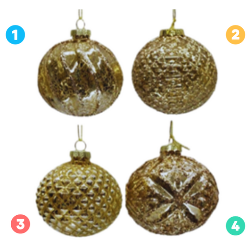 Metallic Gold Combination Glass Baubles 4 Assorted