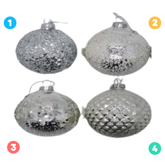 Silver Metallic Glass with Baubles 4 Assorted 8cm