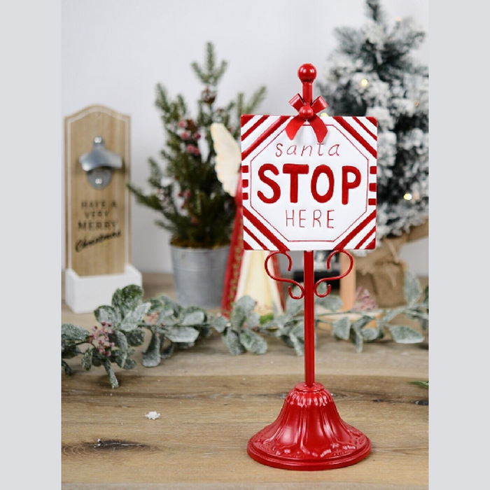 Santa Stop Here Sign 14x13.5x41cm