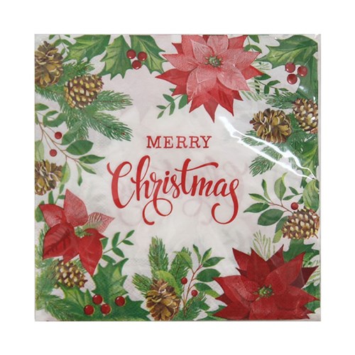 Napkin 2Ply Poinsettia 33x33cm 20pk