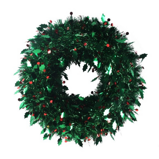 Holly Berry Tinsel Wreath 45cm