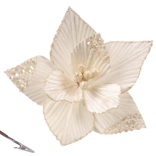 Ivory Poinsettia with Clip D20cm