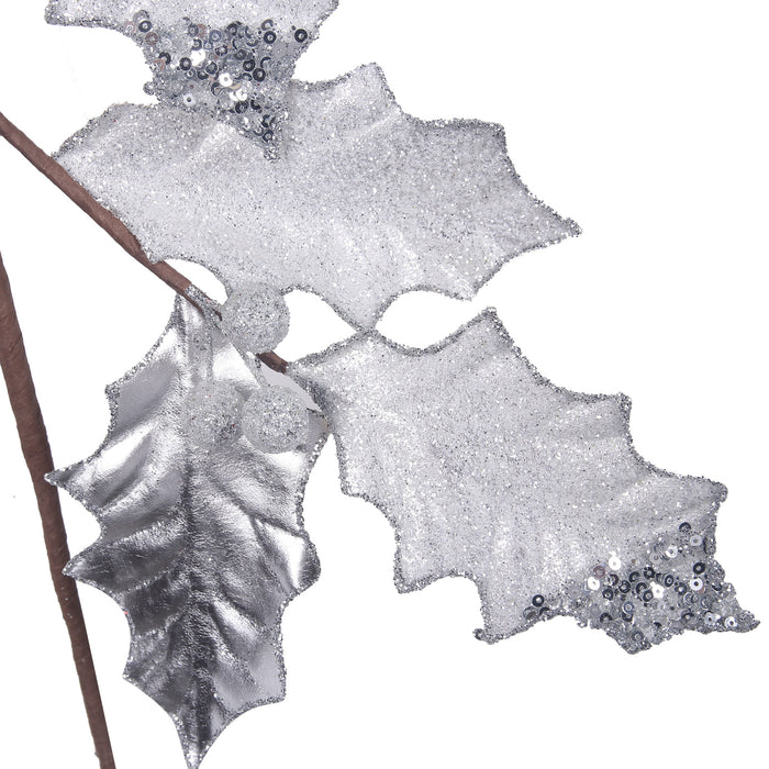 White & Platinum Holly Leaf Garland 120Cm