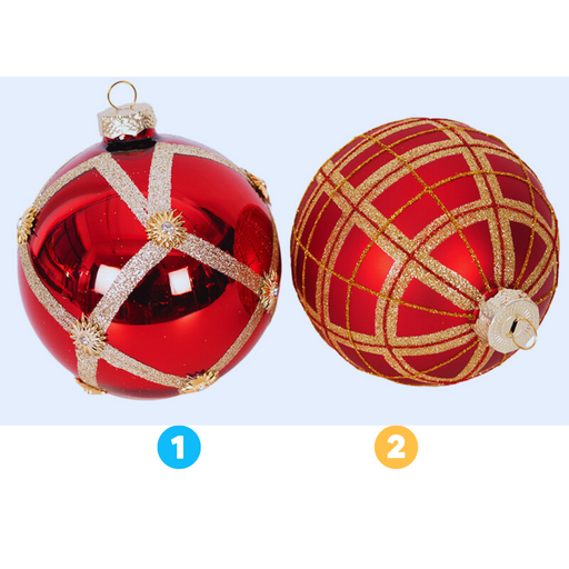 Glass Bauble Red and Gold 10cm 2 Asstd