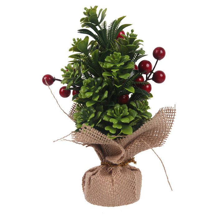 Berry Christmas Tree with Burlap Pot 20cm