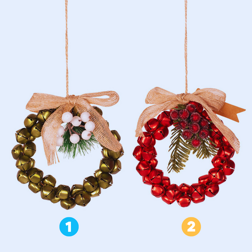 Red and Sage Bell Wreath Decoration 14cm