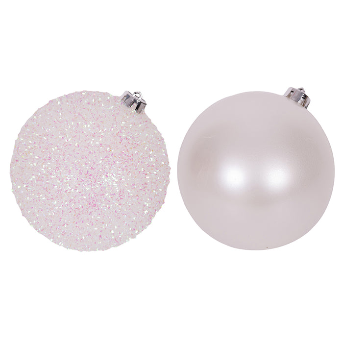 2A White Bauble Pearl Finish and Tinsel Finish 15cm