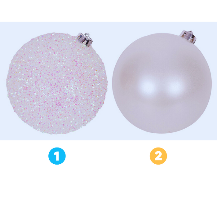 2A White Bauble Pearl Finish and Tinsel Finish 15cm