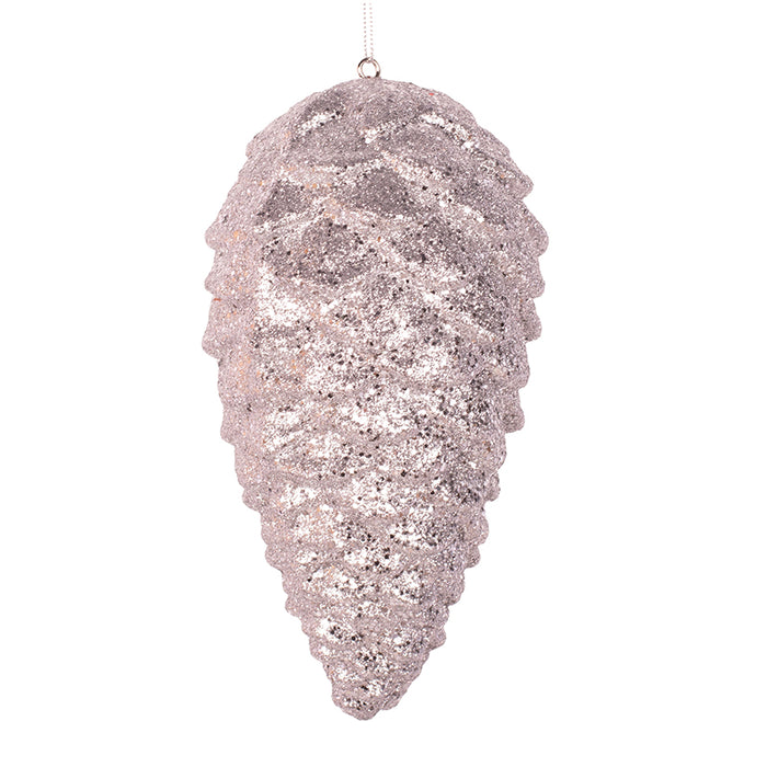 Silver Glitter Pinecone Polyfoam Hanging Ornament 23cm