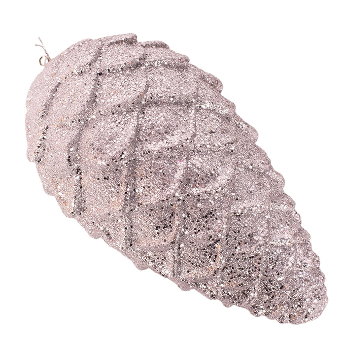 Silver Glitter Pinecone Polyfoam Hanging Ornament 28cm