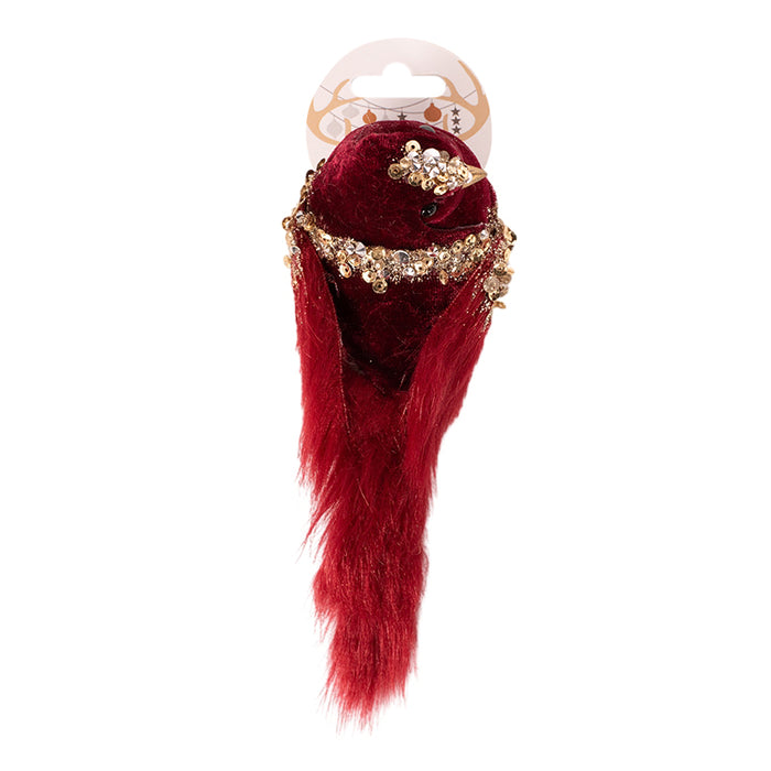 Burgundy and Champagne Bird W/ Clip 16cm