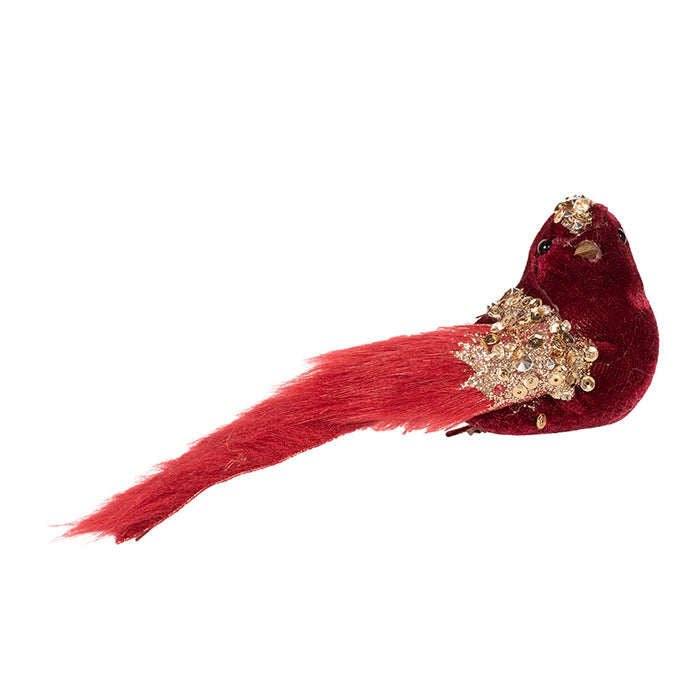 Burgundy and Champagne Bird W/ Clip 16cm