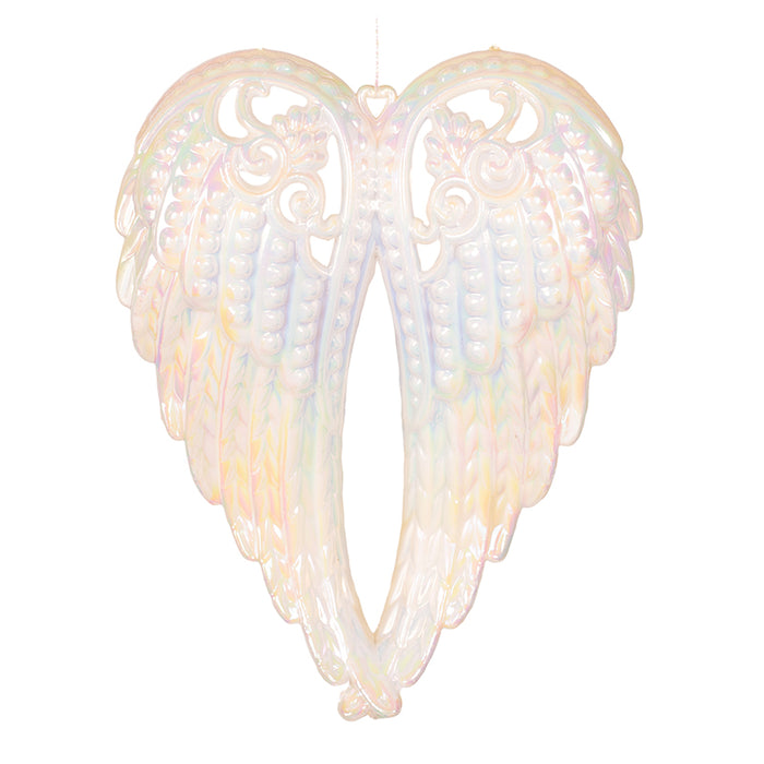 White Iridescent Angel Wing Acrylic Tree Ornament 11X14.3cm