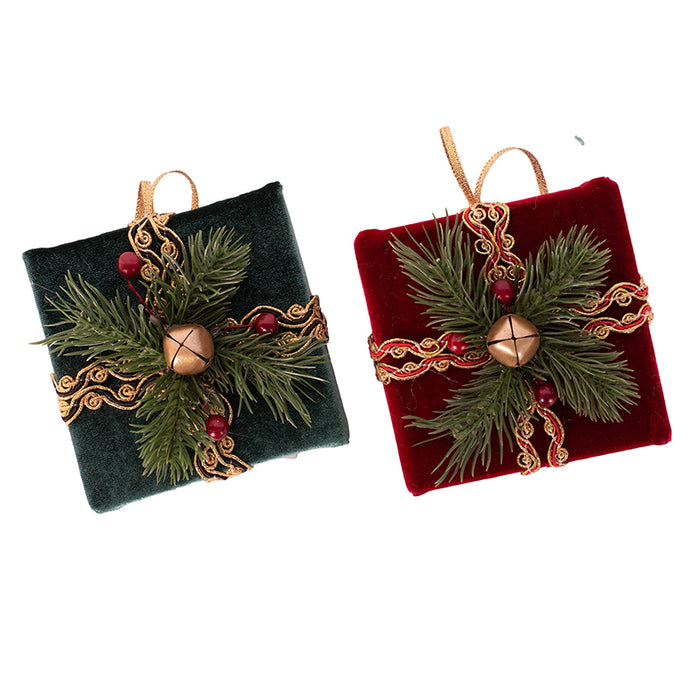 Tree Ornament Verlour Gift Box Hanging Emerald and Burgundy 11x11Xx5.5cm