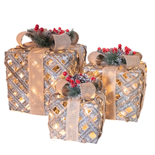 Rustic Light Up Gift Boxes Set of 3