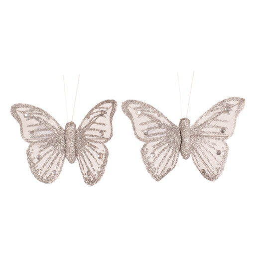 Silver Butterfly with Clip 9x6cm 2pk