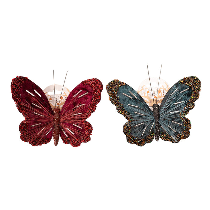 Burgundy and Emerald Butterfly W/ Clip 18x12cm