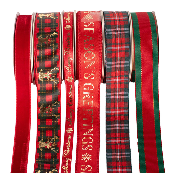 6A 5M BERRY CHRISTMAS RIBBONS 48PCS IN PDQ