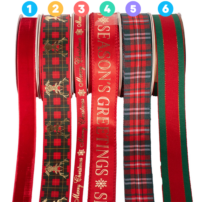 6A 5M BERRY CHRISTMAS RIBBONS 48PCS IN PDQ