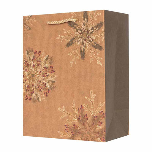 Gift Bag Kraft W/Foil Finish Snowflakes Medium 17.8X23X9.8cm