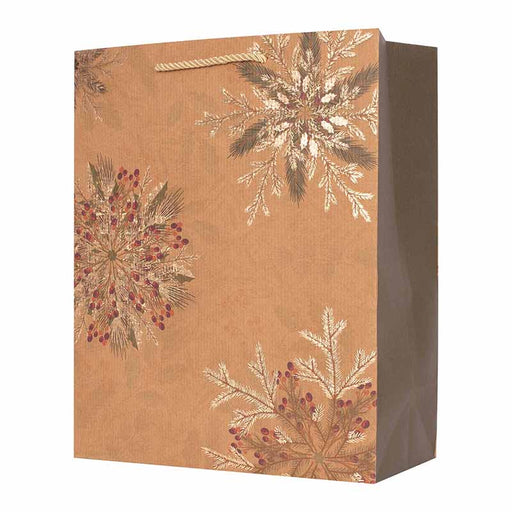 Gift Bag Kraft W/Foil Finish Snowflakes Large 26X32.4X12.7cm