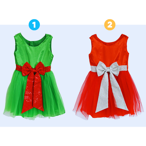 Christmas Dress Girls Satin Bow 5-8 Asstd