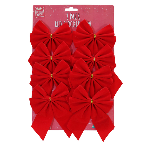 Red Flocked Bow 10x14cm 8pk