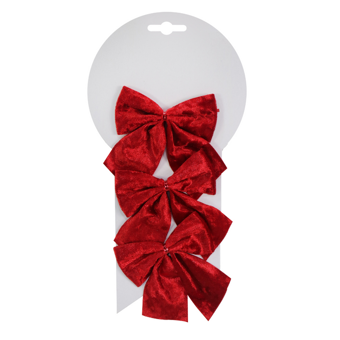 Crushed Velvet Bow Asstd 9x12cm 3pk