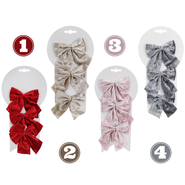 Crushed Velvet Bow Asstd 9x12cm 3pk