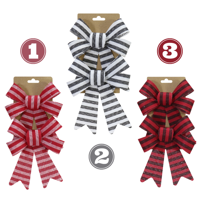 Striped Christmas Bow 14x20cm Asstd 2pk