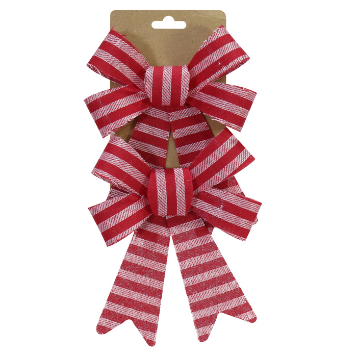 Striped Christmas Bow 14x20cm Asstd 2pk