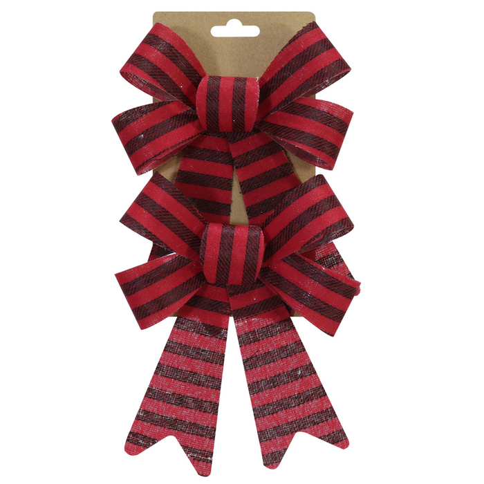 Striped Christmas Bow 14x20cm Asstd 2pk