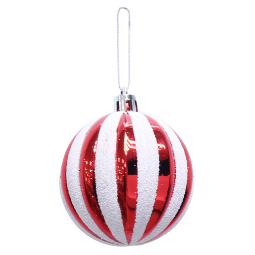 Candy Cane Ribbed Baubles 6cm 6pk