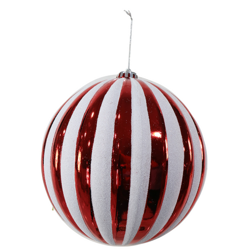 Candy Cane Ribbed Bauble 20cm