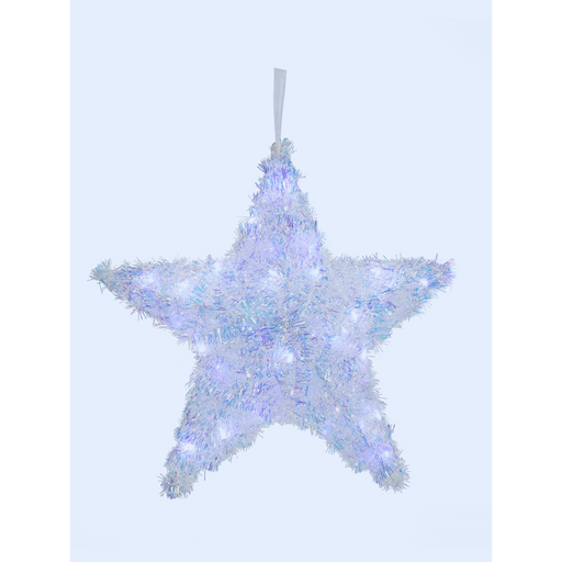 LED Tinsel Star Iridescent Battery Operated 40cm