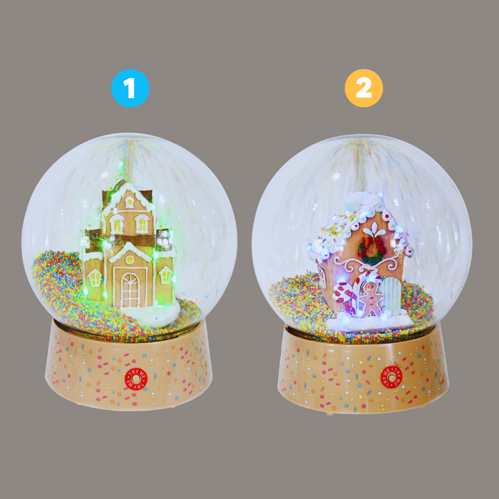 Gingerbread Spin Sprinkles Globe w/ Music Asstd 25cm